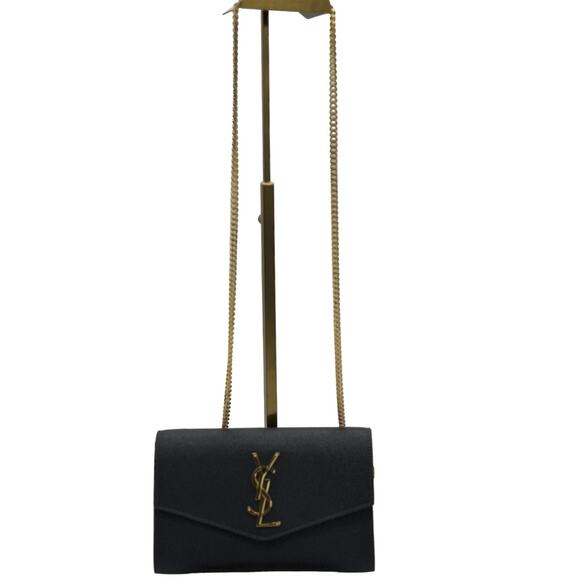 BNWT RARE GREY YSL Saint Laurent UPTOWN chain‎ wallet in shiny grained leather - Picture 1 of 14